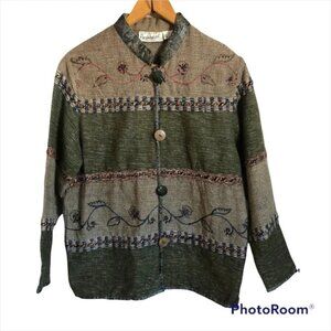 Vintage Flashback Embroidery  Tapestry Jacket S Side Pockets Beading Buttons